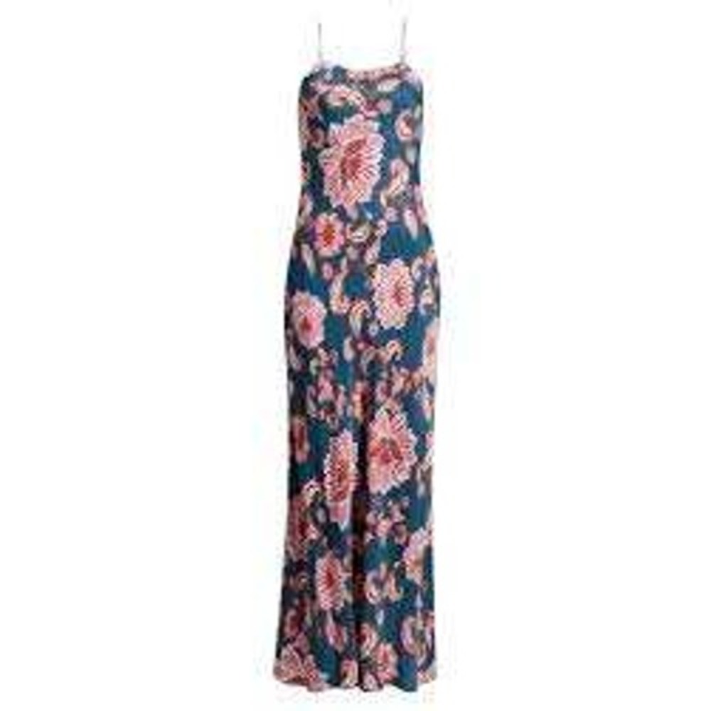 Farm Rio Flower Delicacy Dark Blue Slip Maxi Dress Small New With Tags